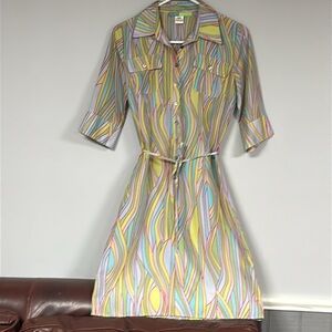 Beth Bowley Silk Patterned Shirt Dress with Thin Fabric Belt, SML